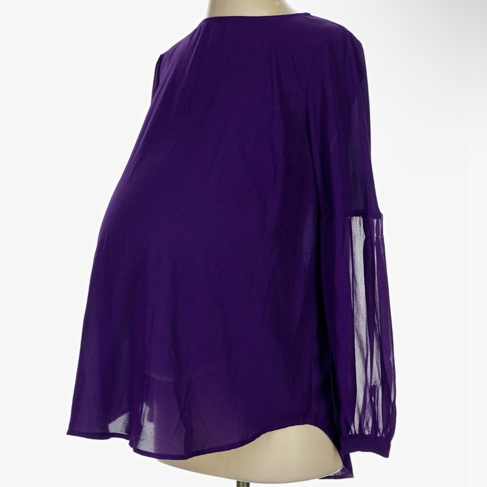 Isabel Maternity xxl Purple Blouse -Keyhole Back w/ Sheer Panel Sleeves
